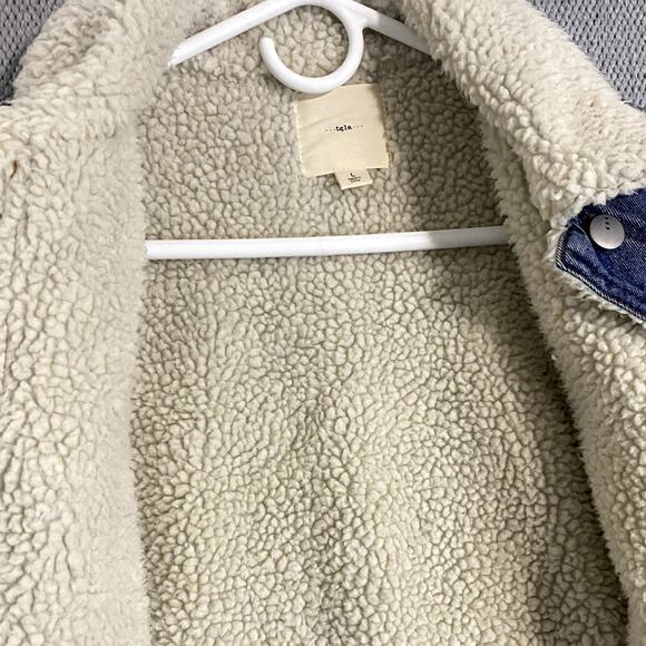 tgla Jean Denim Jacket Womens Large Blue Sherpa Lined Trucker Collar Casual - Picture 9 of 14